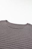 Gray Textured Knit Round Neck Dolman Sleeve Sweater