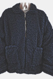 Plain Open Zipper Pockets Fluffy Coat