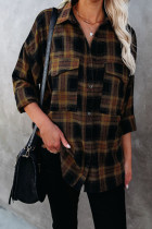Brown Plaid Pattern Flap Pockets Csual Shirt