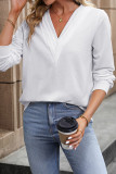 White V Neck Long Sleeves Sweatshirt