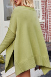 Plain V Neck Knitting Split Hem Sweater