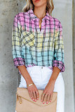 Multicolor Tie Dye Plaid Button Up Shirt
