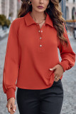 Plain Button Down Turn Down Collar Sweatshirt