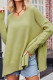 Plain V Neck Knitting Split Hem Sweater