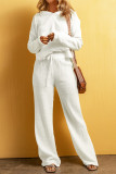 White Textured Loose Fit Drawstring High Waist Pants