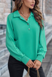 Plain Button Down Turn Down Collar Sweatshirt