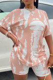 Peach Tie Dye Short Sleeves Top With Shorts 2pcs Set