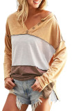 Multicolor Split V Neck Color Block Henley Top