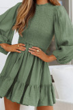 Plain Frill Collar Smock Puff Ruffles Dress