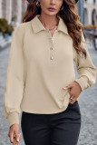 Plain Button Down Turn Down Collar Sweatshirt