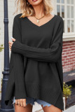 Plain V Neck Knitting Split Hem Sweater