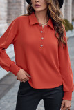 Plain Button Down Turn Down Collar Sweatshirt