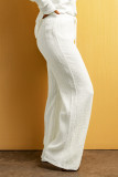 White Textured Loose Fit Drawstring High Waist Pants