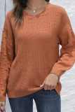 Brown Crew Neck Knitting Pullover Sweater