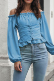 Off Shoulder Ruffle Lantern Sleeves Tunic Top