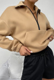 Plain Zipper Down Kangaroo Pocket Sweatshirt