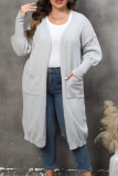 Plain Pocket Open Knit Plus Size Sweater Cardigan