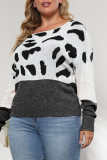 Color Block Leopard Knit Plus Size Sweater