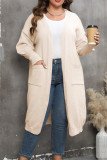 Plain Pocket Open Knit Plus Size Sweater Cardigan