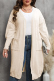 Plain Pocket Open Knit Plus Size Sweater Cardigan