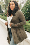 Green Crochet Lace Sleeve Plus Size Cardigan