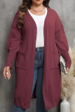 Plain Pocket Open Knit Plus Size Sweater Cardigan