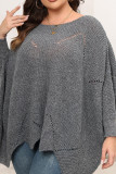 Plain Batwing Sleeves Plus Size Knit Sweater