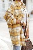 Yellow Plaid Flap Pocket Long Sleeve Shacket