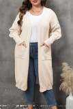 Plain Pocket Open Knit Plus Size Sweater Cardigan