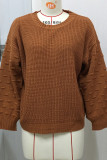 Brown Crew Neck Knitting Pullover Sweater