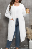 Plain Pocket Open Knit Plus Size Sweater Cardigan