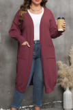 Plain Pocket Open Knit Plus Size Sweater Cardigan