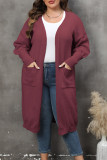 Plain Pocket Open Knit Plus Size Sweater Cardigan