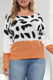 Color Block Leopard Knit Plus Size Sweater