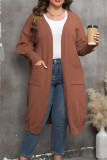 Plain Pocket Open Knit Plus Size Sweater Cardigan