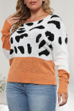 Color Block Leopard Knit Plus Size Sweater