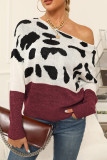 Leopard Splicing Drop Shoulder Knitting Sweater
