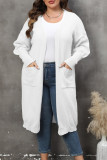 Plain Pocket Open Knit Plus Size Sweater Cardigan