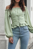Off Shoulder Ruffle Lantern Sleeves Tunic Top