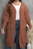 Plain Pocket Open Knit Plus Size Sweater Cardigan