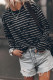 Black Retro Striped Casual Long Sleeve Top