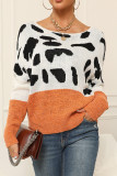 Leopard Splicing Drop Shoulder Knitting Sweater