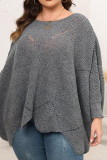 Plain Batwing Sleeves Plus Size Knit Sweater