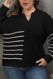 Cut V Neck Splicing Stripe Knit Plus Size Sweater