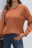 Brown Crew Neck Knitting Pullover Sweater