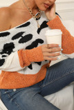 Leopard Splicing Drop Shoulder Knitting Sweater