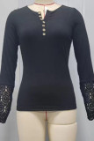 Lace Crochet Sleeves Patchwork Henley Top