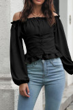 Off Shoulder Ruffle Lantern Sleeves Tunic Top