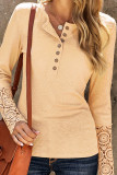 Lace Crochet Sleeves Patchwork Henley Top