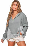 Gray Contrast Patchwork Pullover Casual Hoodie